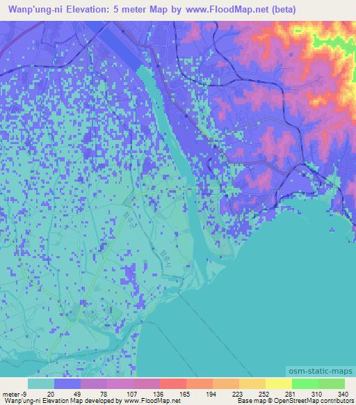 Wanp'ung-ni,North Korea Elevation Map