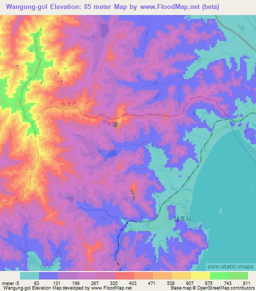 Wangung-gol,North Korea Elevation Map