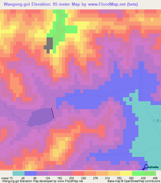 Wangung-gol,North Korea Elevation Map