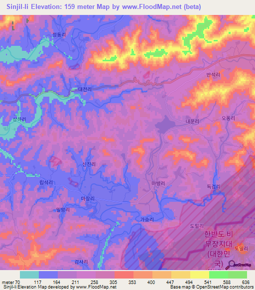 Sinjil-li,North Korea Elevation Map