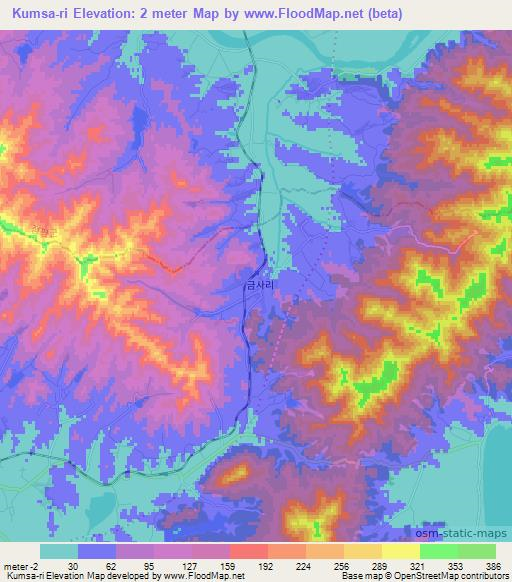 Kumsa-ri,North Korea Elevation Map