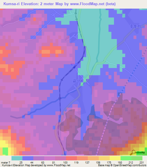 Kumsa-ri,North Korea Elevation Map