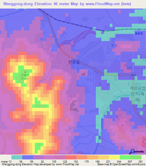 Wanggong-dong,North Korea Elevation Map