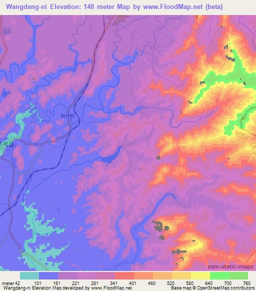 Wangdang-ni,North Korea Elevation Map