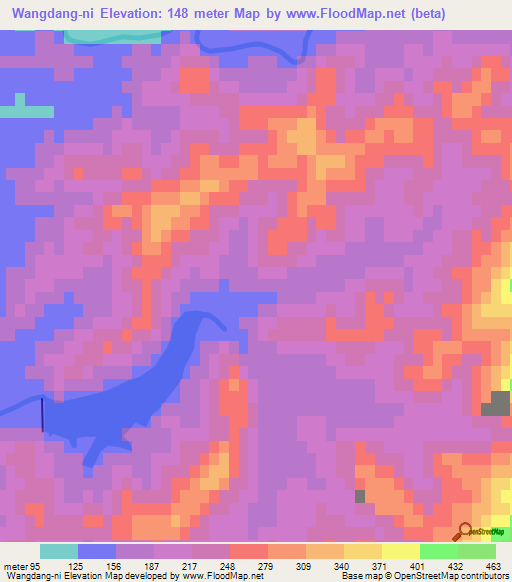 Wangdang-ni,North Korea Elevation Map