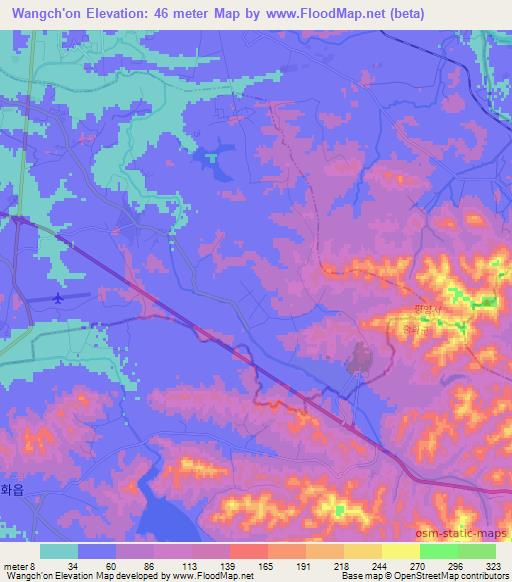 Wangch'on,North Korea Elevation Map