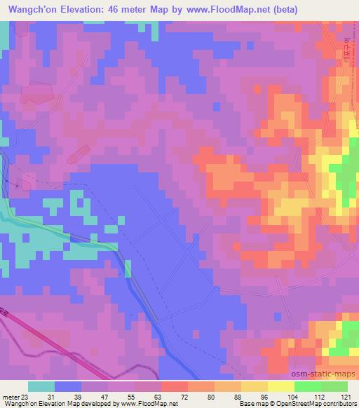 Wangch'on,North Korea Elevation Map