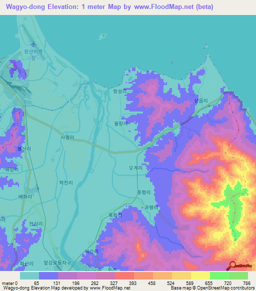 Wagyo-dong,North Korea Elevation Map