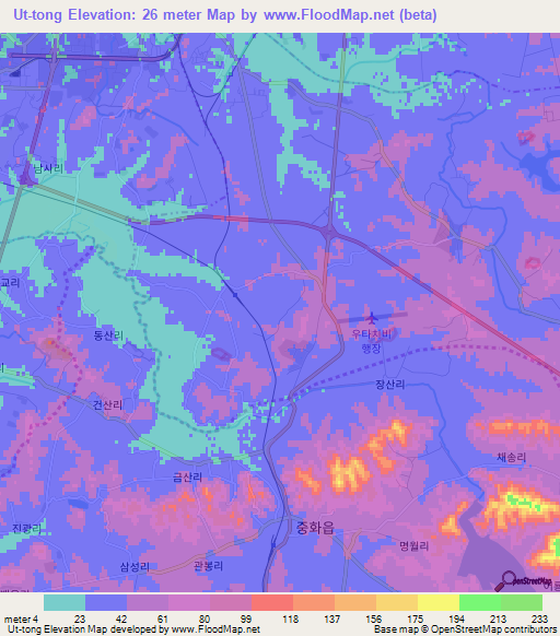 Ut-tong,North Korea Elevation Map