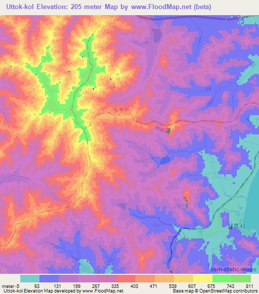 Uttok-kol,North Korea Elevation Map