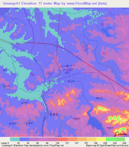 Ussangch'i,North Korea Elevation Map