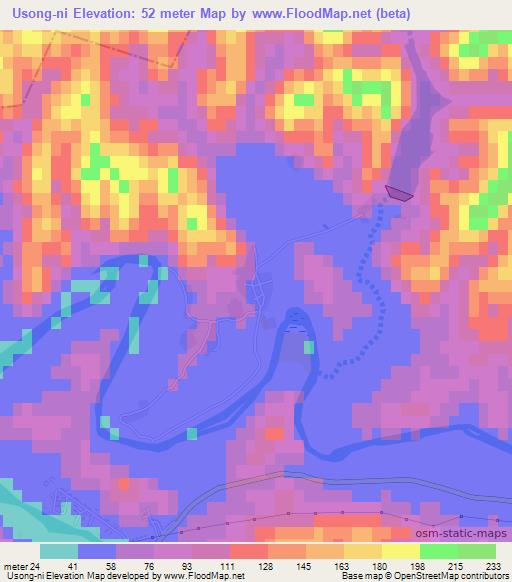 Usong-ni,North Korea Elevation Map