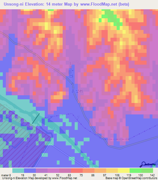 Unsong-ni,North Korea Elevation Map