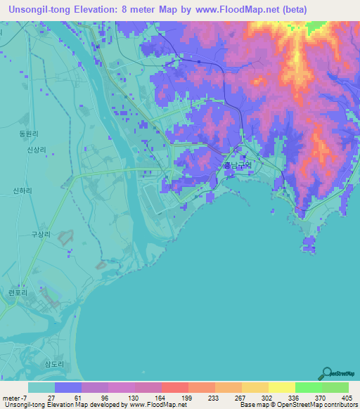 Unsongil-tong,North Korea Elevation Map