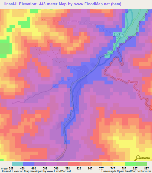Unsal-li,North Korea Elevation Map