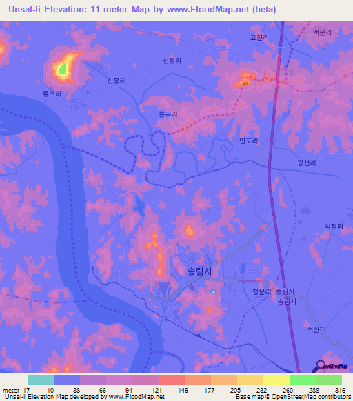 Unsal-li,North Korea Elevation Map