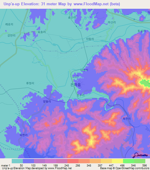 Unp'a-up,North Korea Elevation Map