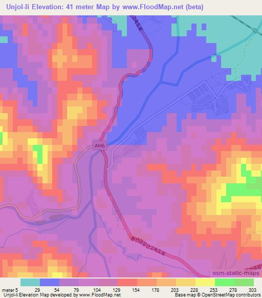 Unjol-li,North Korea Elevation Map