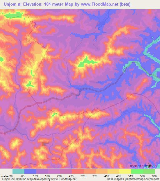 Unjom-ni,North Korea Elevation Map