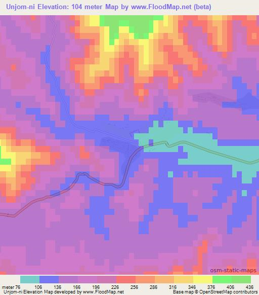 Unjom-ni,North Korea Elevation Map