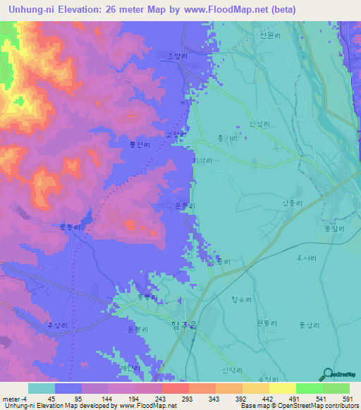 Unhung-ni,North Korea Elevation Map