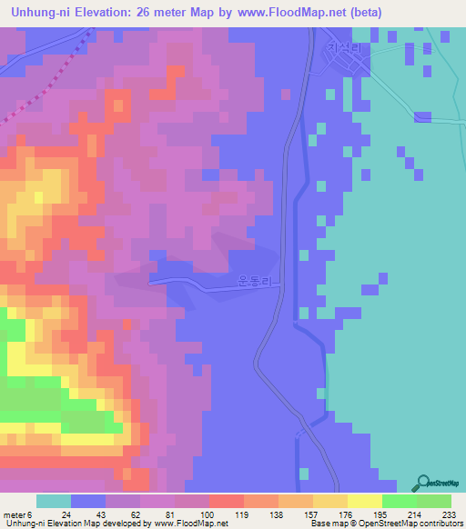 Unhung-ni,North Korea Elevation Map