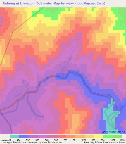 Unhung-ni,North Korea Elevation Map