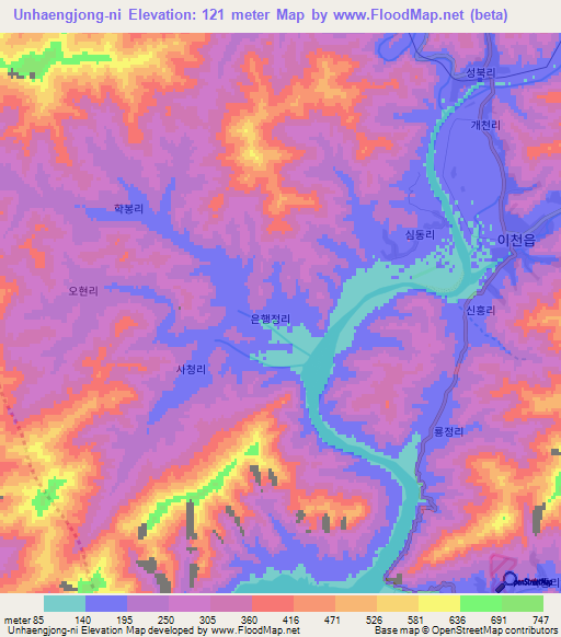 Unhaengjong-ni,North Korea Elevation Map