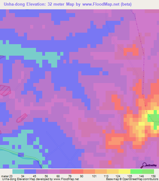 Unha-dong,North Korea Elevation Map