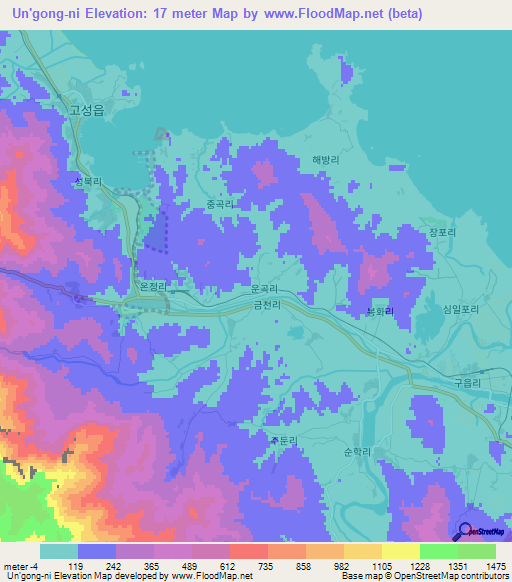 Un'gong-ni,North Korea Elevation Map