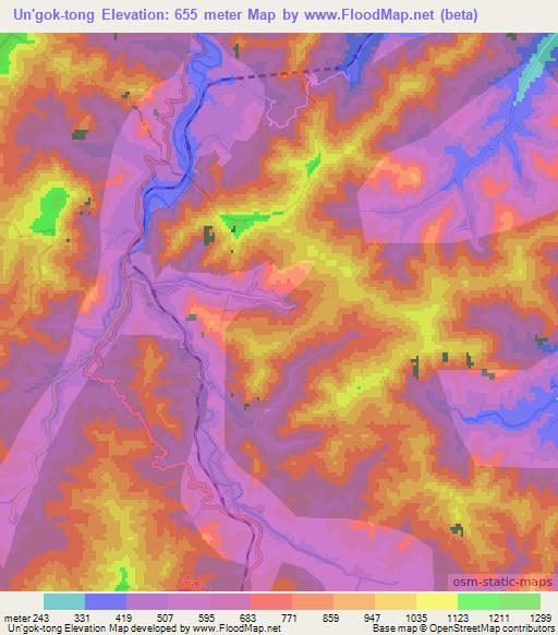 Un'gok-tong,North Korea Elevation Map