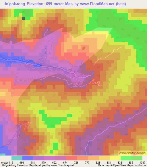 Un'gok-tong,North Korea Elevation Map