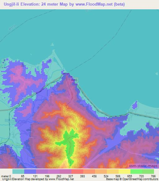 Ungjil-li,North Korea Elevation Map