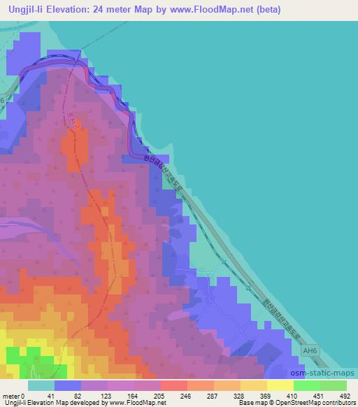 Ungjil-li,North Korea Elevation Map