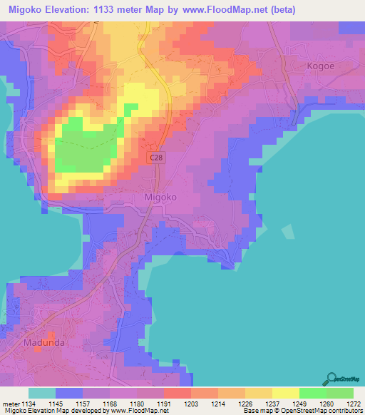 Migoko,Kenya Elevation Map