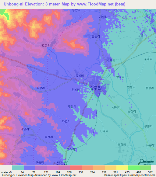 Unbong-ni,North Korea Elevation Map