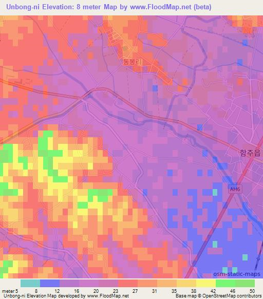 Unbong-ni,North Korea Elevation Map