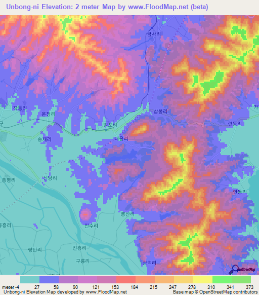 Unbong-ni,North Korea Elevation Map