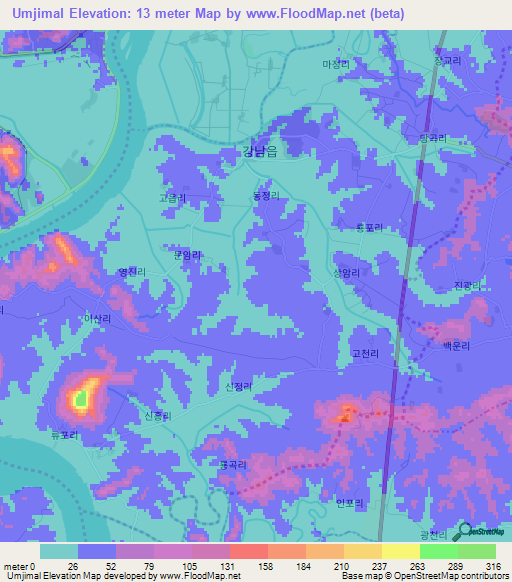 Umjimal,North Korea Elevation Map