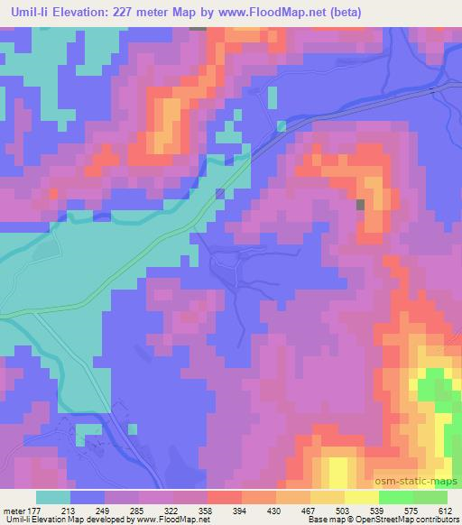 Umil-li,North Korea Elevation Map