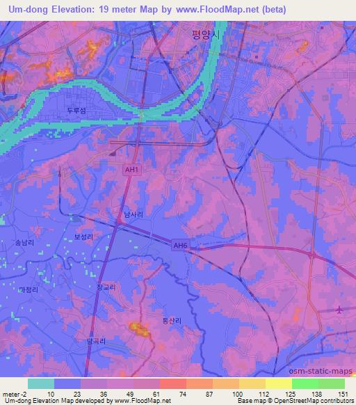 Um-dong,North Korea Elevation Map