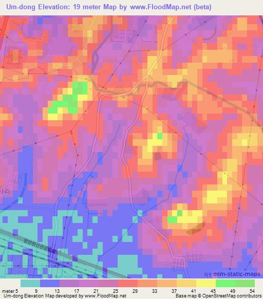 Um-dong,North Korea Elevation Map