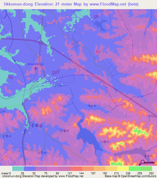 Ukkomun-dong,North Korea Elevation Map