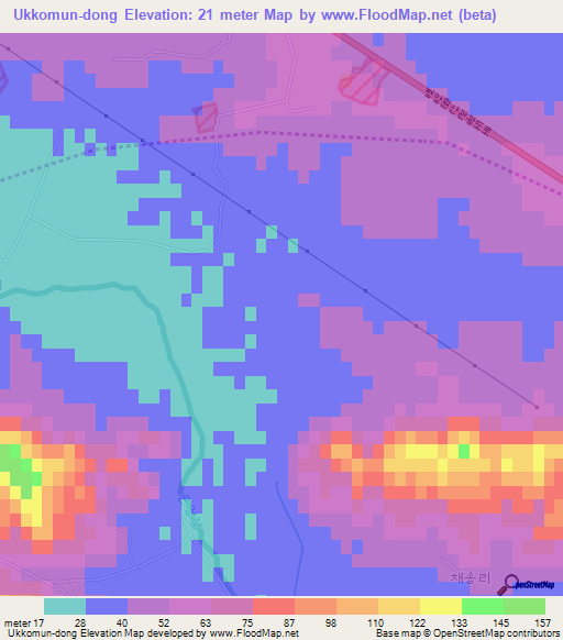 Ukkomun-dong,North Korea Elevation Map