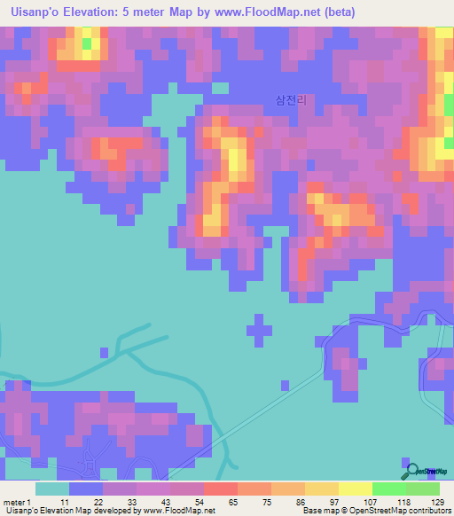 Uisanp'o,North Korea Elevation Map