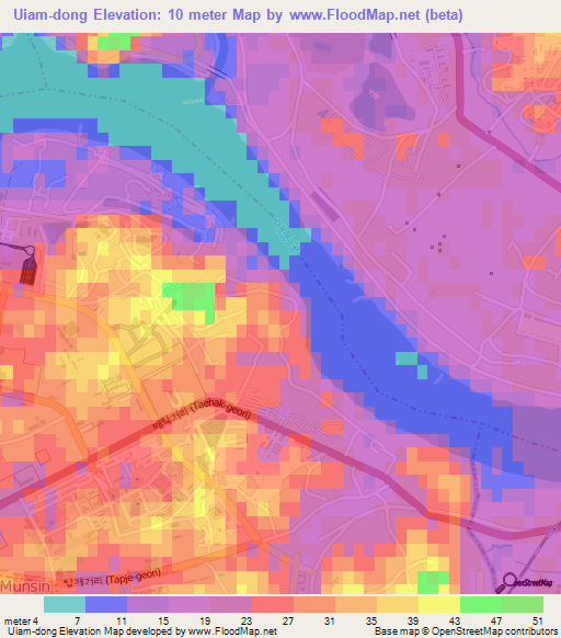 Uiam-dong,North Korea Elevation Map