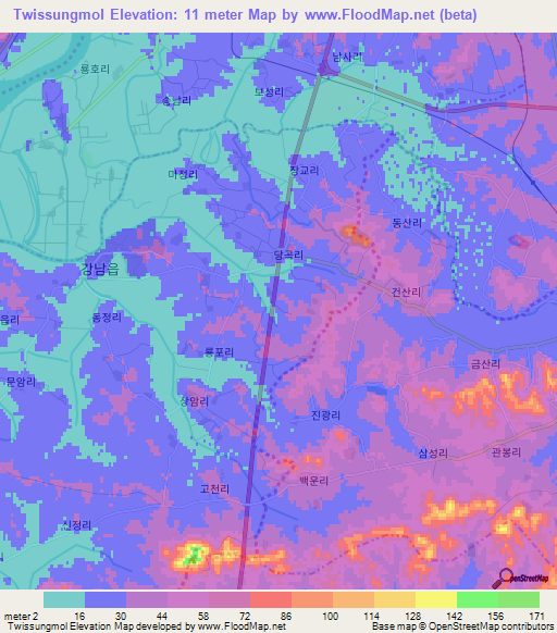 Twissungmol,North Korea Elevation Map