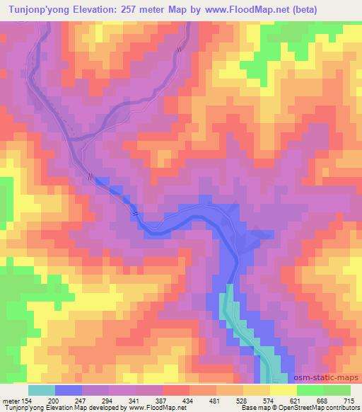 Tunjonp'yong,North Korea Elevation Map