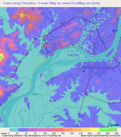 Tudan-dong,North Korea Elevation Map