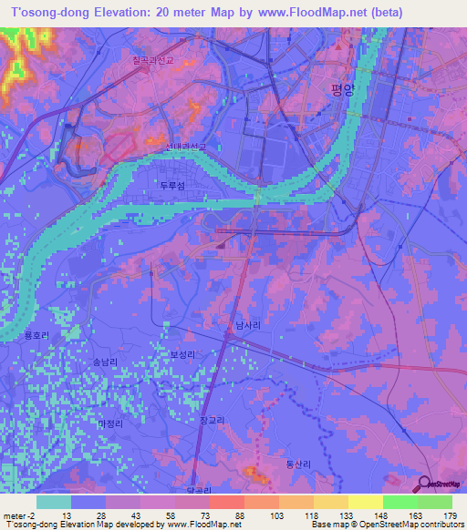 T'osong-dong,North Korea Elevation Map